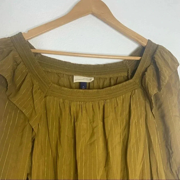 Balloon Sleeve green brown & golden metallic Peplum Blouse - Universal Thread xl - Picture 6 of 12